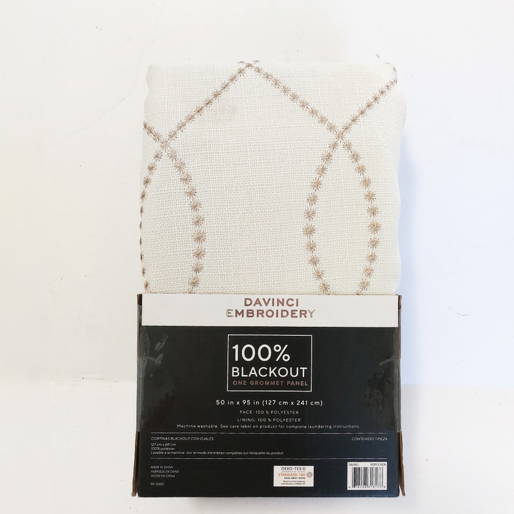Black out Grommet Curtain Panel Davinci Embroidery 50"-95" Ivory 100% Brand New